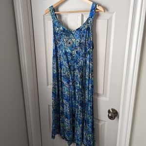 Blue Sky Summer Dress Flowy Patterned Size Large with smocked back and p…